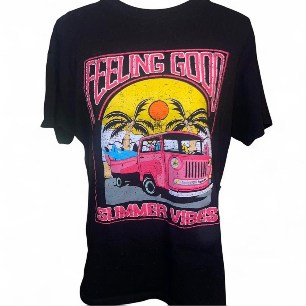 Feeling Good Summer Vibes T-Shirt - Black size large graphic tee